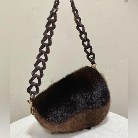 Brown Real Mink Fur Handmade Asymmetric Saddle Bag/Bumbag/Crossbody & 2 Straps - Picture 8 of 16